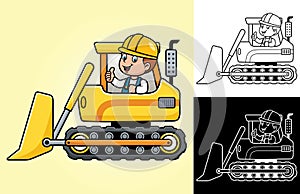 Vector cartoon of little boy on construction vehicle