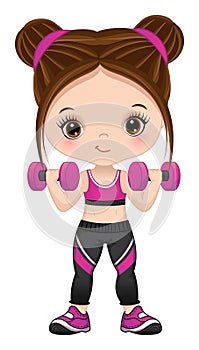 Vector Cartoon Little Girl Doing Workout