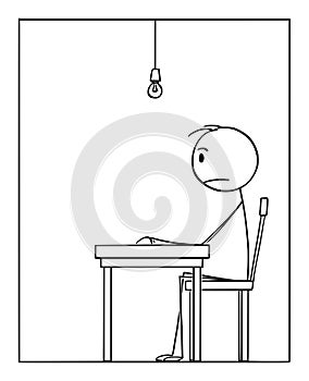 Vector Cartoon of Lonesome Frustrated Man Sitting Alone in Depression in His Apartment