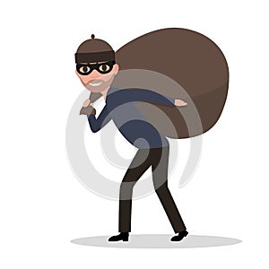 Vector cartoon male thief carrying bag with a loot