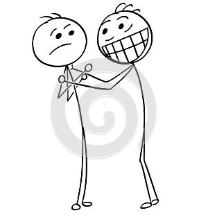 Vector Cartoon of Man with Broad Grin Smile Giving Another Man H