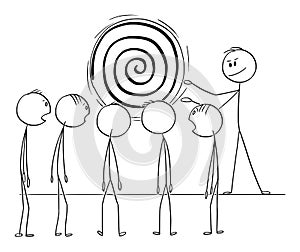 Vector Cartoon of Man or Business Leader Hypnotize Group of People or Workers by Hypnosis Spiral