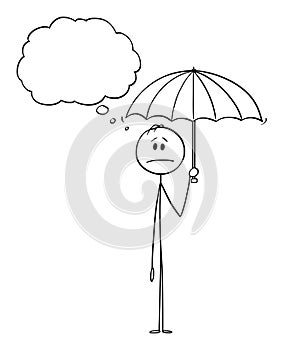Vector Cartoon of Man or Businessman Holding Umbrella and Thinking Something