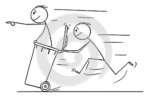 Vector Cartoon of Man or Businessman Pushing Another Man in Wheelie Bin