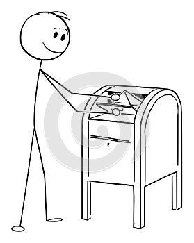 Vector Cartoon of Man Dropping Envelope or Letter in the Post or Mail Box