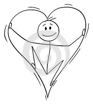 Vector Cartoon of Man in Love Inside of Big Heart