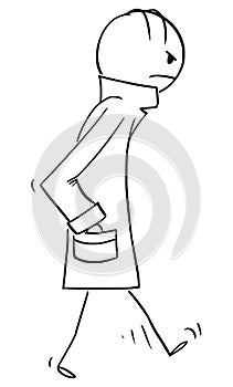 Vector Cartoon of Man Walking Wrapped in and Wearing Heavy Coat, Overcoat, Topcoat, Raincoat or Greatcoat