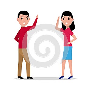 Vector cartoon man woman quarrel, couple angry