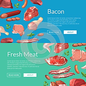Vector cartoon meat elements horizontalweb banners illustration
