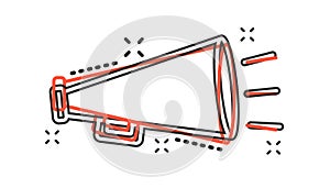 Vector cartoon megaphone icon in comic style. Bullhorn sign illustration pictogram. Megaphone business splash effect concept.