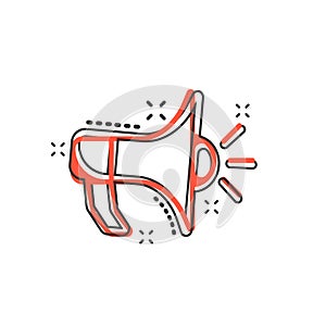 Vector cartoon megaphone icon in comic style. Bullhorn sign illustration pictogram. Megaphone business splash effect concept.