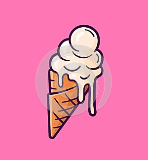 Vector cartoon melting ice cream balls in the cone