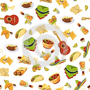 Vector cartoon mexican food pattern or background illustration