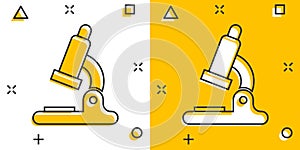 Vector cartoon microscope lab icon in comic style. Microscope sign illustration pictogram. Chemistry discovery business splash