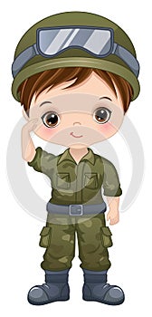 Vector Cartoon Military Boy. Vector Soldier