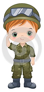 Vector Cartoon Military Boy. Vector Soldier