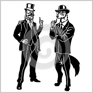 Vector cartoon mister hipster dog in hat and bow tie photo