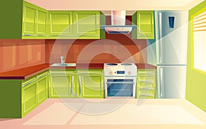 Vector cartoon modern kitchen interior background