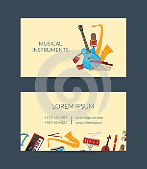 Vector cartoon musical instruments business card photo
