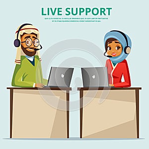 Vector cartoon muslim call center customer service