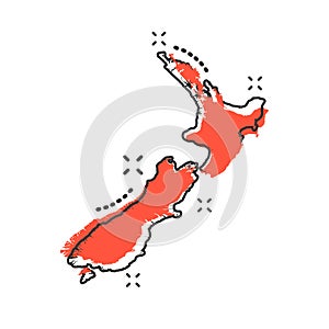 Vector cartoon New Zealand map icon in comic style. New Zealand