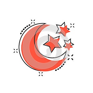 Vector cartoon nighttime moon and stars icon in comic style. Lunar night concept illustration pictogram. Moon business splash eff