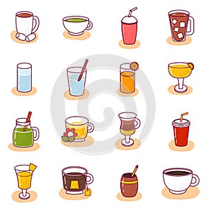 Vector cartoon non alcoholic drinks icons isolated on background