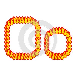 Vector cartoon of `O` alphabet letter in the shape of hot fire