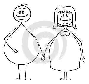 Vector Cartoon of Obese or Overweight Heterosexual Couple of Man and Woman Holding Hands