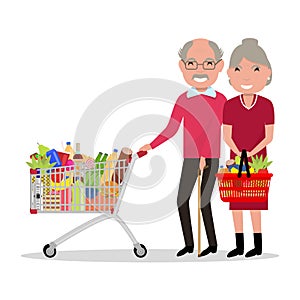 Vector cartoon old people shopping supermarket