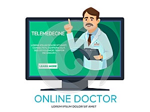 Vector cartoon online doctor consultation