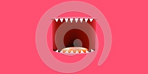 Vector Cartoon open monster mouth isolated on pink background. Funny and cute Halloween Monster open mouth with big