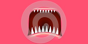 Vector Cartoon open monster mouth isolated on pink background. Funny and cute Halloween Monster open mouth with big