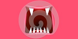 Vector Cartoon open monster mouth isolated on pink background. Funny and cute Halloween Monster open mouth with big