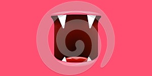 Vector Cartoon open monster mouth isolated on pink background. Funny and cute Halloween Monster open mouth with big