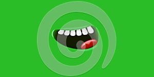 Vector Cartoon open mouth isolated on green background. Very Funny and cute green Monster open mouth with white teeth