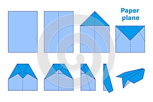 Vector cartoon origami diagram illustration of paper plane on white background