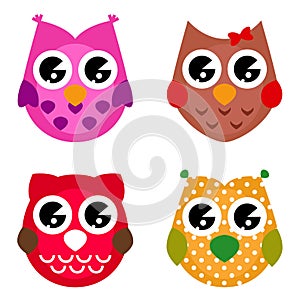 Vector cartoon owls set isolated on white