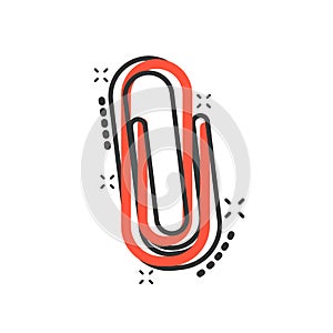 Vector cartoon paper clip attachment icon in comic style. Paperclip concept illustration pictogram. Attach file business splash e