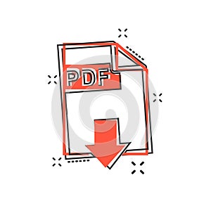 Vector cartoon PDF download icon in comic style. PDF format sign