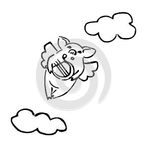 Vector cartoon pig with arpa and cloud