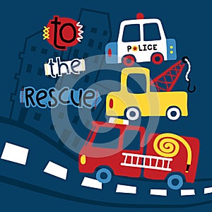 Vector cartoon of pile of emergency vehicles cartoon