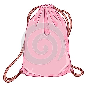 Vector Cartoon Pink Drawstring Bag. Textile photo