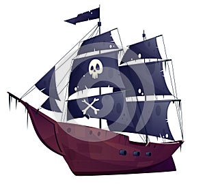 Vettore progettazione della pittura pirata nave. una barca nero vele 