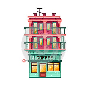 Vector Cartoon Pixelart City building Isolated Illustration