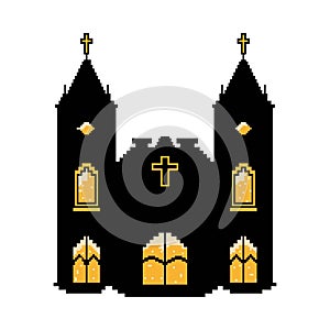 Vector Cartoon Pixelart City church Isolated Illustration