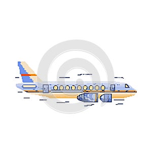 Vector Cartoon Pixelart City Plane Isolated Illustration