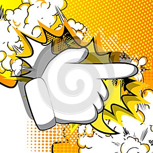 Cartoon pointing hand on comic book background. photo