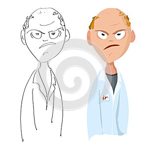 Vector cartoon portrait of a disgruntled angry male lab assistant