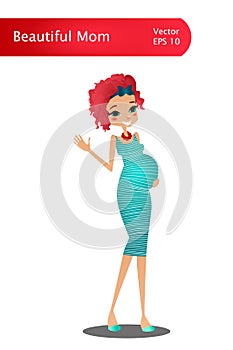 Vector Cartoon Pregnancy Character Illustration with Beautiful Colorful Pregnant Lady